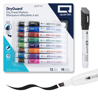 Quartet DryGuard Dry Erase Whiteboard Markers - Low Odour Ink - Chisel Tip - Assorted Colours - Magnetic Cap with Built-in Eraser - 16 Piece Set-Dryguard ink protection:Quartet markers are long-lasting. If left uncapped, DryGuard ink helps the marker recover when recapped for 24 hours