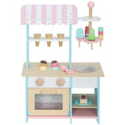 Qaba Kids Wooden Ice Cream Toy Shop with Toy Food - Light Blue-Includes a dessert stand and 17 accessories for a complete playset 