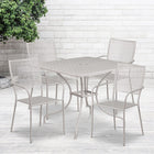 35.5'' Square Light Grey Indoor-Outdoor Steel Patio Table Set with 4 Square Back Chairs [CO-35SQ-02CHR4-SIL-GG]-Light Grey Powder Coat Finish