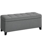 HOMCOM 47 Inch Linen Storage Chest Ottoman Bench - Dark Grey-29.6 gal storage space with dual hinges allows easy access