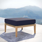 Modway Clearwater Outdoor Patio Teak Wood Ottoman - Grey/Navy-Grade A Premium Teak Wood Base