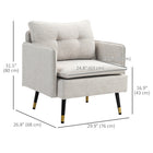 HOMCOM Modern Accent Chair with Wide Lounge Seat - Steel Legs - Button Tufted for Bedroom - Cream White-Multilayer board and four steel legs give the single sofa solid support
