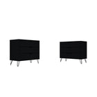 Manhattan Comfort Rockefeller 35.24" Mid-Century Modern 3-Drawer Dresser 2-Piece Set - Black-Mid-Century Modern Dresser for Bedroom Use. Set of 2.