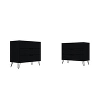 Manhattan Comfort Rockefeller 35.24" Mid-Century Modern 3-Drawer Dresser 2-Piece Set - Black-Mid-Century Modern Dresser for Bedroom Use. Set of 2.