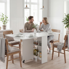 HOMCOM Drop Leaf Folding Dining Table with 2-Tier Shelves & Rolling Casters for 2-4 - White-use this extendable dining table three ways – no side up, a single side up or both sides up