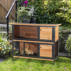 PawHut 48" 2-Floor Large Wooden Rabbit Hutch with Metal Frame-Anti-UV and weather resistant asphalt roof protects your pets from harsh weather elements 