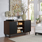 Manhattan Comfort Duane 59.05" Mid-Century Modern Sideboard - Dark Brown and Black-Includes 3 Center Shelves with Adjustable Features and 2 Side Shelves. Total 7 Shelf Spaces