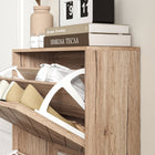 HOMCOM Slim Shoe Storage Cabinet with 3 Flip Drawers for 12 Pairs - Natural Wood-Colour: Nature Wood