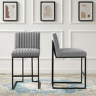 Modway Indulge Channel Tufted Fabric Counter Stools - Light Gray - Set of 2-Soft Fabric Upholstery