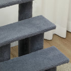 PawHut 4-Step Multi-Level Carpeted Pet Stairs with Scratching Post - Grey-Material: Particle Board, Berber Fleece 