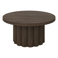 Hudson&Canal Olie Round Fluted Coffee Table - 32" W - Brown Oak-A contemporary and Scandinavian inspired design for your living room, den, and more
