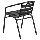 Flash Furniture 31.5" Square Glass Metal Table with 4 Black Metal Aluminum Slat Stack Chairs-Black Powder Coat Finish