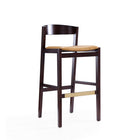 Manhattan Comfort Klismos 20" Mid-Century Modern Faux Leather Upholstered Bar Stool - Camel and Dark Walnut - 2 Pack-Upholstered in Faux Leather with Foam Padding