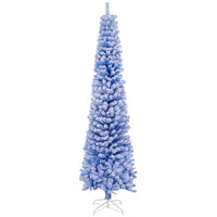 HOMCOM 7.5' Snow-Flocked Pencil Artifical Christmas Tree - Blue-Snow-flocked design adds a wintry touch 