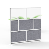 Luxor Modular Wall Extension - 70" W x 70" H - Segmented Grey Frame, Frosted Acrylic, Cool Grey PET-Creates semi permanent privacy in shared spaces