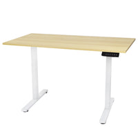Ezywork Dual Motor 55" Long Electric Height Adjustable Standing Desk - 55" x 24" - White Frame / Bright Wood Table Top-Eletric with DUAL MOTOR