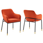 Modway Jovi Performance Velvet Dining Armchair - Black/Orange - 2 Pack-Retro Modern Dining Armchair
