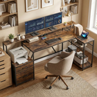 HOMCOM 76" Reversible Gaming Desk with RGB Lights and USB Ports - Rustic Brown-Adjustable foot pads ensure stability on uneven floor surfaces
