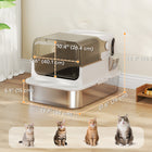 PawHut Easy-Clean Enclosure Stainless Steel Cat Litter Box with Scoop and Flip Lid - White-Colors: Stainless steel, white, grey, transparent 