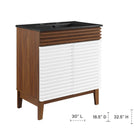Modway Render 30" Bathroom Vanity - White/Walnut/Black-Adjustable Storage Shelf