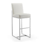 Manhattan Comfort Element 16.34" Modern Faux Leather Upholstered Bar Stool - Pearl White and Polished Chrome - 2 Pack-Tight Back Design
