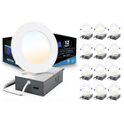 Impotek 4" LED 9W 5CCT Dimmable Recessed Ceiling Light with Night Light - 12 Pack-Versatile Colour Temperature Selection - Elevate your room's ambiance with our advanced 5 CCT feature, allowing you to choose the perfect light temperature for any setting. Seamlessly switch among 2700K, 3000K, 3500K, 4000K, and 5000K options with a simple toggle on the junction box, tailoring your lighting atmosphere to match your mood or decor with ease