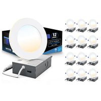 Impotek 4" LED 9W 5CCT Dimmable Recessed Ceiling Light with Night Light - 12 Pack-Versatile Colour Temperature Selection - Elevate your room's ambiance with our advanced 5 CCT feature, allowing you to choose the perfect light temperature for any setting. Seamlessly switch among 2700K, 3000K, 3500K, 4000K, and 5000K options with a simple toggle on the junction box, tailoring your lighting atmosphere to match your mood or decor with ease