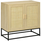 HOMCOM 31.5" L Wood Sideboard - Natural Wood-Hand-woven rattan door fronts with pine wood handles