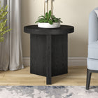 Hudson&Canal Holm 22"W Round Side Table - Black Grain-Finished in wood-look black grain