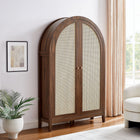 Modway Calista 63" Arched Storage Cabinet With Folding Desk - Walnut-Wood Grain Laminate Finish