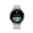 Garmin Venu 3S Watch - 41 mm - Silver Stainless Steel Bezel with Sage Gray Case and Silicone Band-Enjoy the convenience of making and taking phone calls from your wrist — even use your smartphone’s voice assistant to respond to text messages and more (when paired with your compatible iPhone® or Android™ smartphone); plus, you can respond to texts via voice, or Android users can text directly from their smartwatch