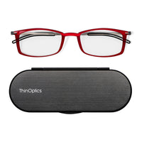 ThinOptics FrontPage Collection Glasses with Milano Black Case - Brooklyn - 1.0 - Red-Product includes the ThinOptics Reading Glasses & the Universal Pod case featuring non-residue adhesive to stick onto your phone/case or any other hard & flat surface