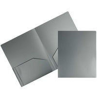 JAM Paper Heavy Duty Plastic Two-Pocket School Folders - Silver - 6 Pack-Colour: Silver