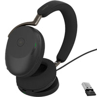 Jabra Evolve3 85 MS USB-A PAD-Running on a rechargeable internal battery that delivers up to 25 hours of talk time and supports wireless charging