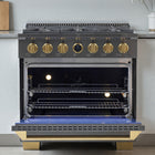 Kucht 36" KXD Series Dual Fuel Range Natural Gas - Gemstone-High quality Gold control knobs