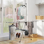 HOMCOM Foldable Stainless Steel Laundry Rack for Drying Clothes - Silver-Wings adjust to four different heights, great for drying long dresses 