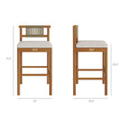 Modway Eleni Outdoor Teak Wood Bar Stools 2-Piece Set - Natural/Sail-Woven Rope Backrest