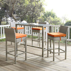 Modway Conduit Outdoor Patio Wicker Rattan Bar Stool - Light Gray Orange - Set of 4-Powder-Coated Aluminum Frame