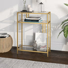 Hudson&Canal Cortland 22"W Console Table with Glass Shelves - Brass-A handcrafted finish is applied to the steel frame