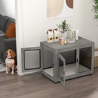 PawHut 37" L Pet Crate End Table with Water-Resistant Cushion and Double-Door - Grey-Two doors make it easy to enter and exit 