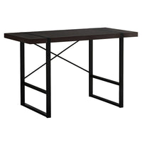 Monarch Specialties 7311 48" Computer Desk - Espresso/Black Metal-Industrial-inspired computer desk with a thick-panel desktop in a dark-brown espresso finish