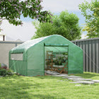 Outsunny Walk-in Tunnel Greenhouse - Large Windows & Zippered Door - 13' x 10' x 6.5' - Green- Roll-up door and large windows for access and airflow
 
