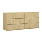 Manhattan Comfort Clive 72" Mid-Century Modern 6-Drawer Double Dresser - Natural Oak-Metal recessed handles keep the silhouette sleek, seamless, and uncluttered