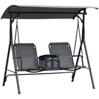 Outsunny 2-Person Covered Porch Swing Patio Swing with Pivot Storage Table-Designed for 2 people to sit independently while swinging together
