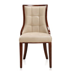 Manhattan Comfort Fifth Avenue 18.5" Traditional Faux Leather Upholstered Dining Chair - Cream and Walnut - Set of 2-Features Fine Rectangular Plush Stitching