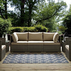 Modway Cerelia Moroccan Trellis Indoor/Outdoor Area Rug - 8 ft W x 10 ft L - Blue/Beige-Durable Indoor/Outdoor Rug