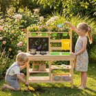 Qaba Kids Outdoor Wooden Play Kitchen with Planter Box, Blackboard, Sink, Faucet - Stoves-Sparks creativity with planters, blackboard and imaginative role play