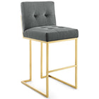 Modway Privy Gold Stainless Steel Performance Velvet Bar Stool - Gold Charcoal-Glam Deco Bar Stool