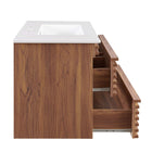 Modway Render 36" Wall-Mount Bathroom Vanity - Walnut/White-Full-Extension Drawers