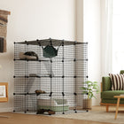 PawHut Indoor 4 Tier Cat Cage with Hammock and Doors - Black-12 sq.ft (1.1m²) activity center provides ample space for play and rest 